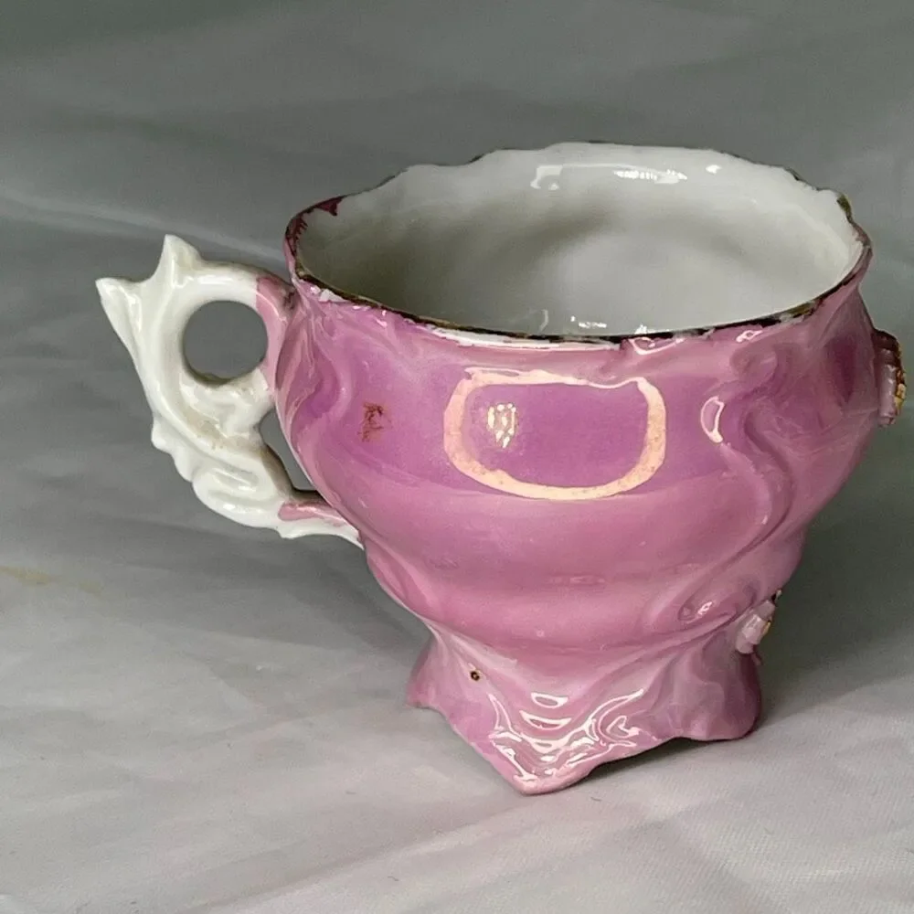 Vintage Lusterware Germany teacup raised floral design gilded accents